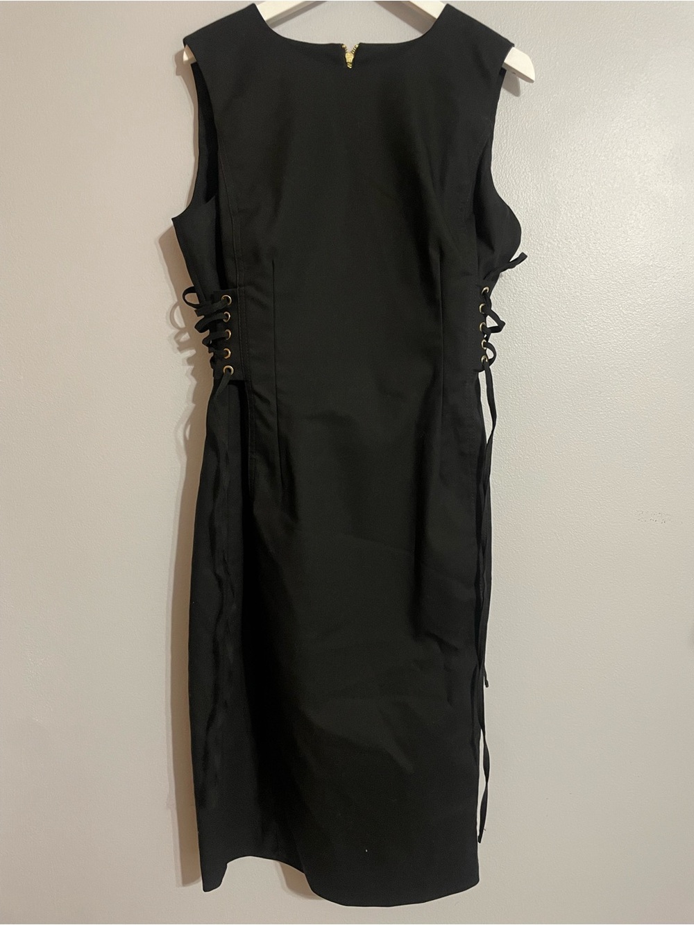 Calvin Klein Black Midi Sheath Dress with Side Lace-Up Sides